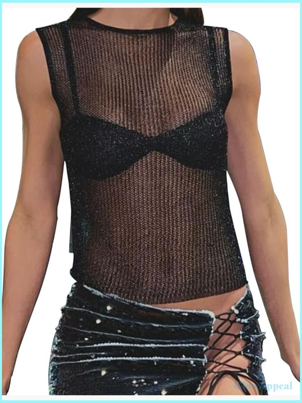 Fishnet Knit Crop Tank Top Sheer Mesh Going Out Top